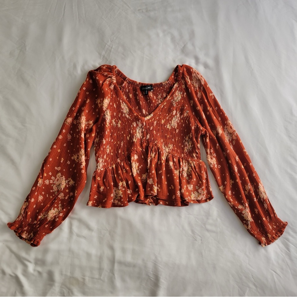 Derek Heart Floral Boho Peplum Top Size M – Stretchy & Flowy